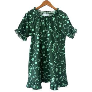 Hill House Home Katherine Nap Dress™️ in Green Floral 🌿 with Ruffle Trim Size L